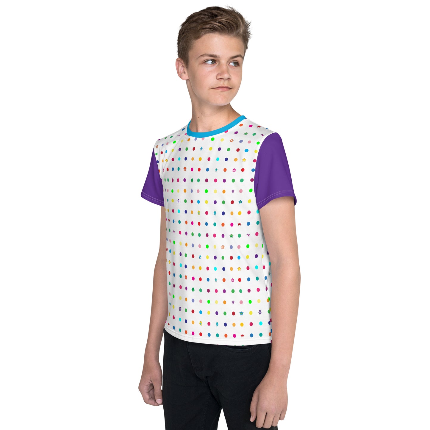 Youth t-shirt with Purple Sleeves crew neck