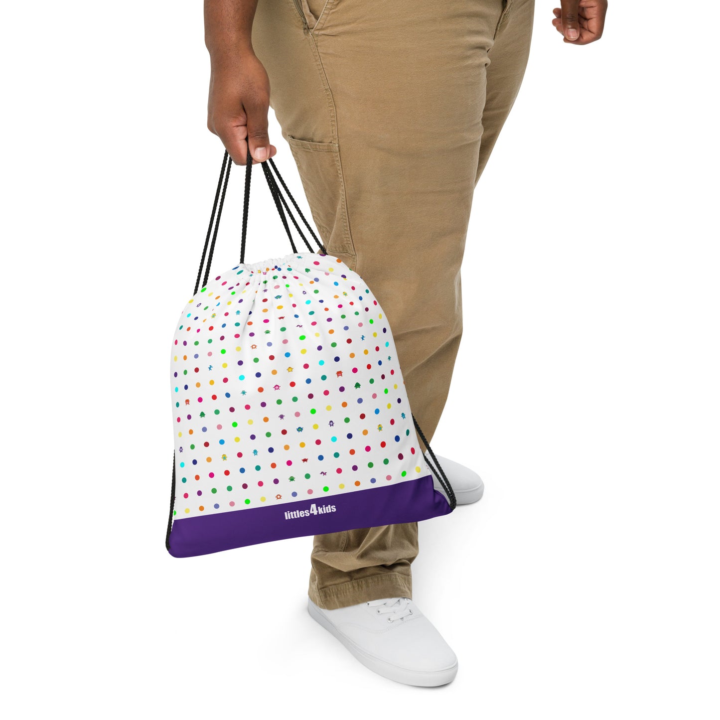 White Small Dot Monster drawstring bag purple bottom man carrying