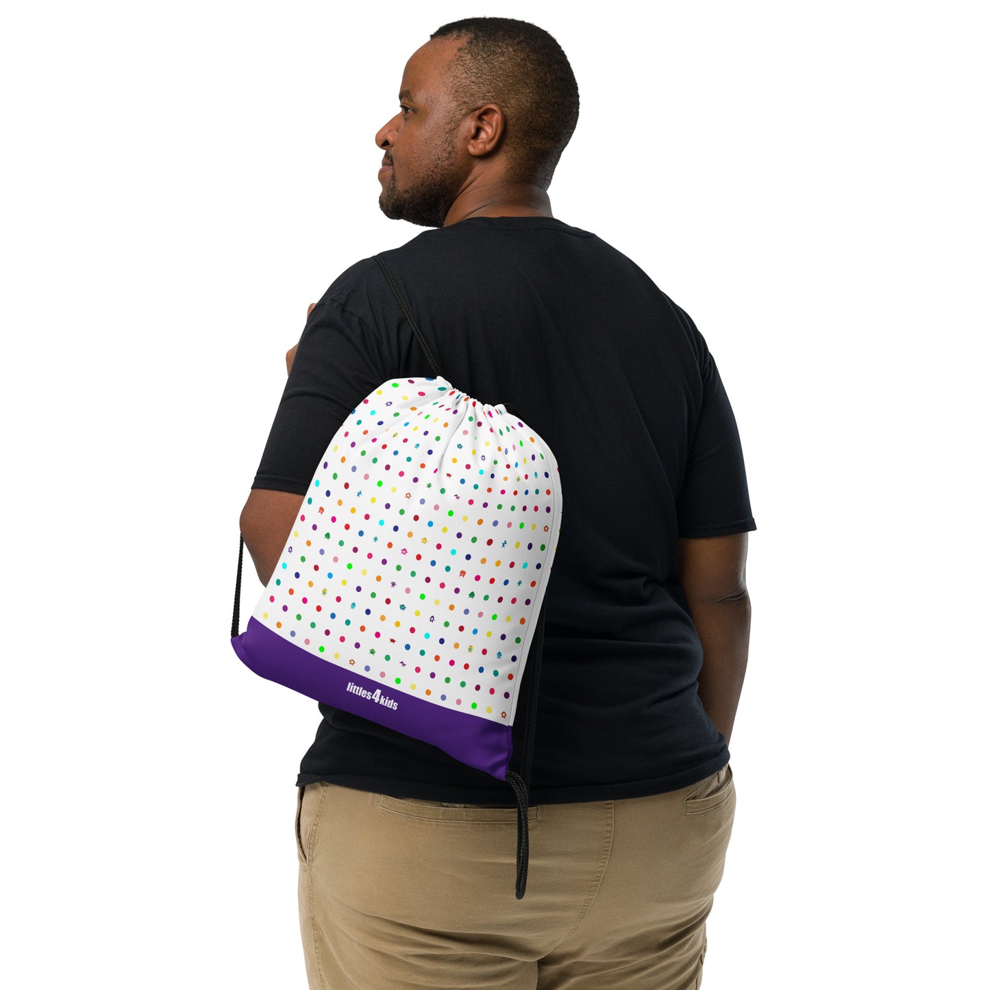 White Small Dot Monster drawstring bag purple bottom man carrying