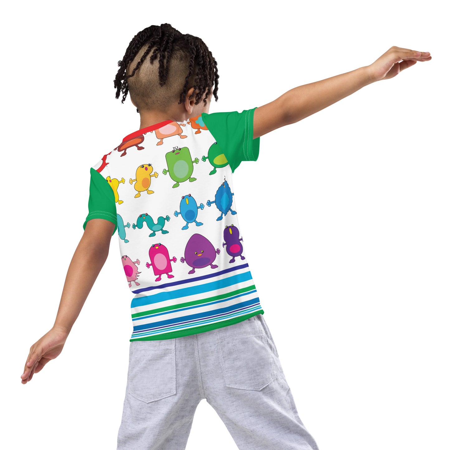 Kids t-shirt Large Monsters and Stripes crew neck