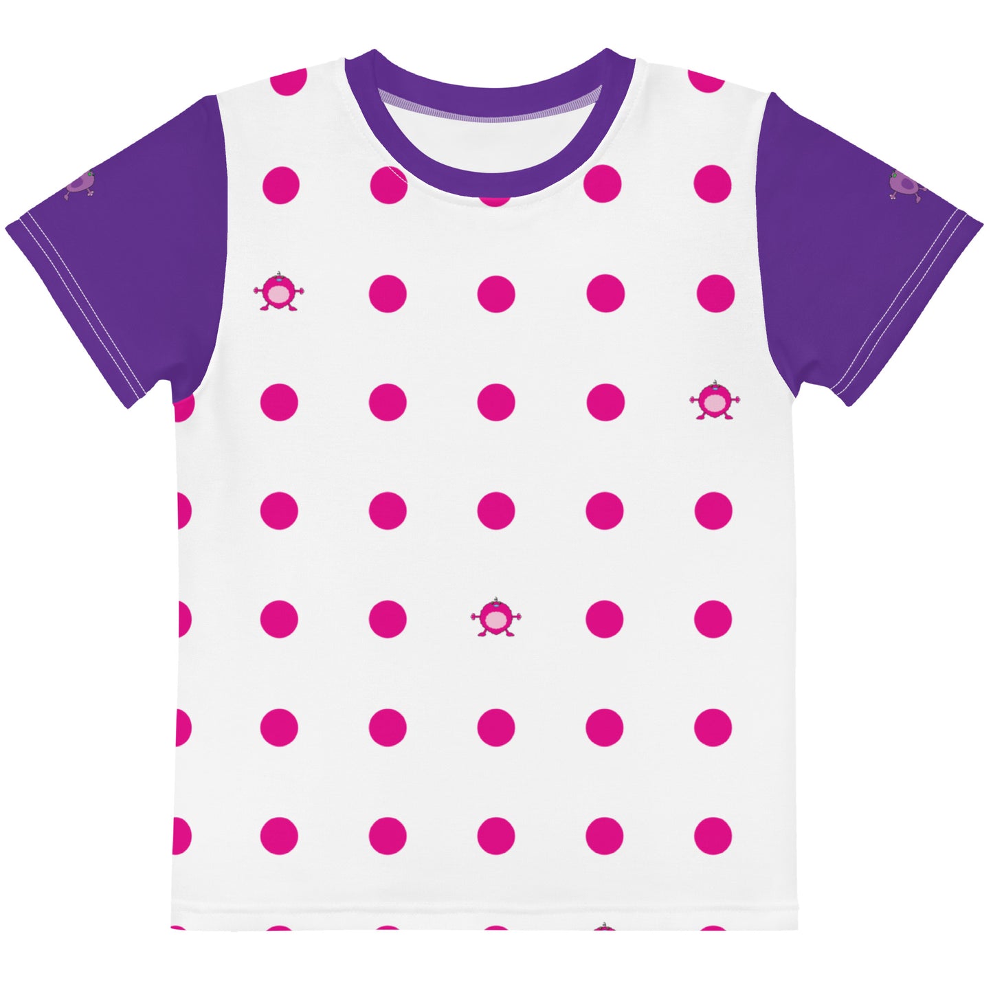 Kids t-shirt Pink Dot crew neck with purple sleeves