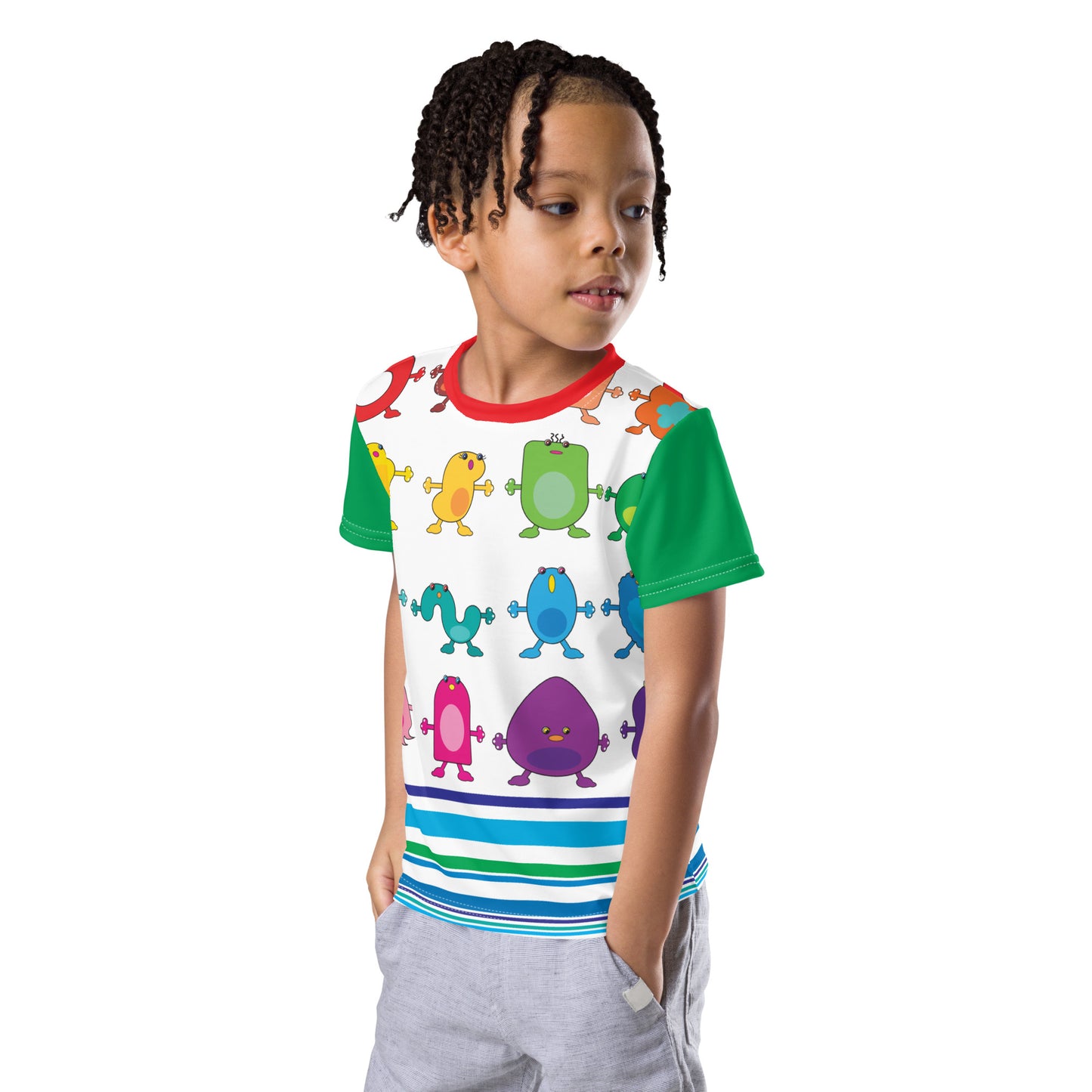 Kids t-shirt Large Monsters and Stripes crew neck
