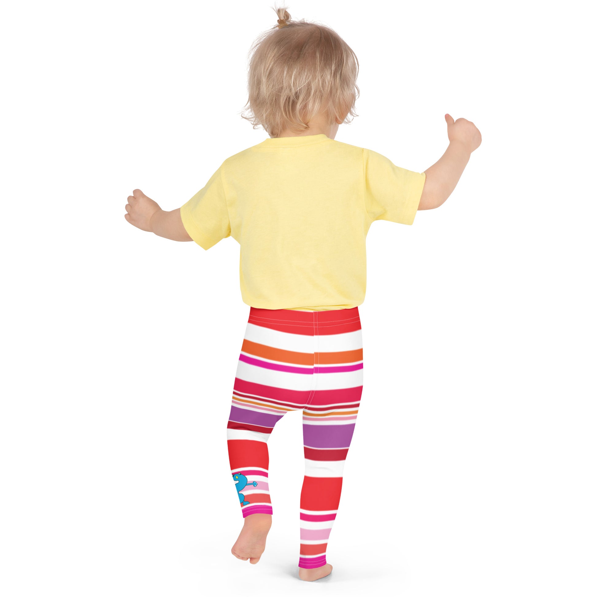 Red Pink White Monster Striped Kid's Leggings toddler rear