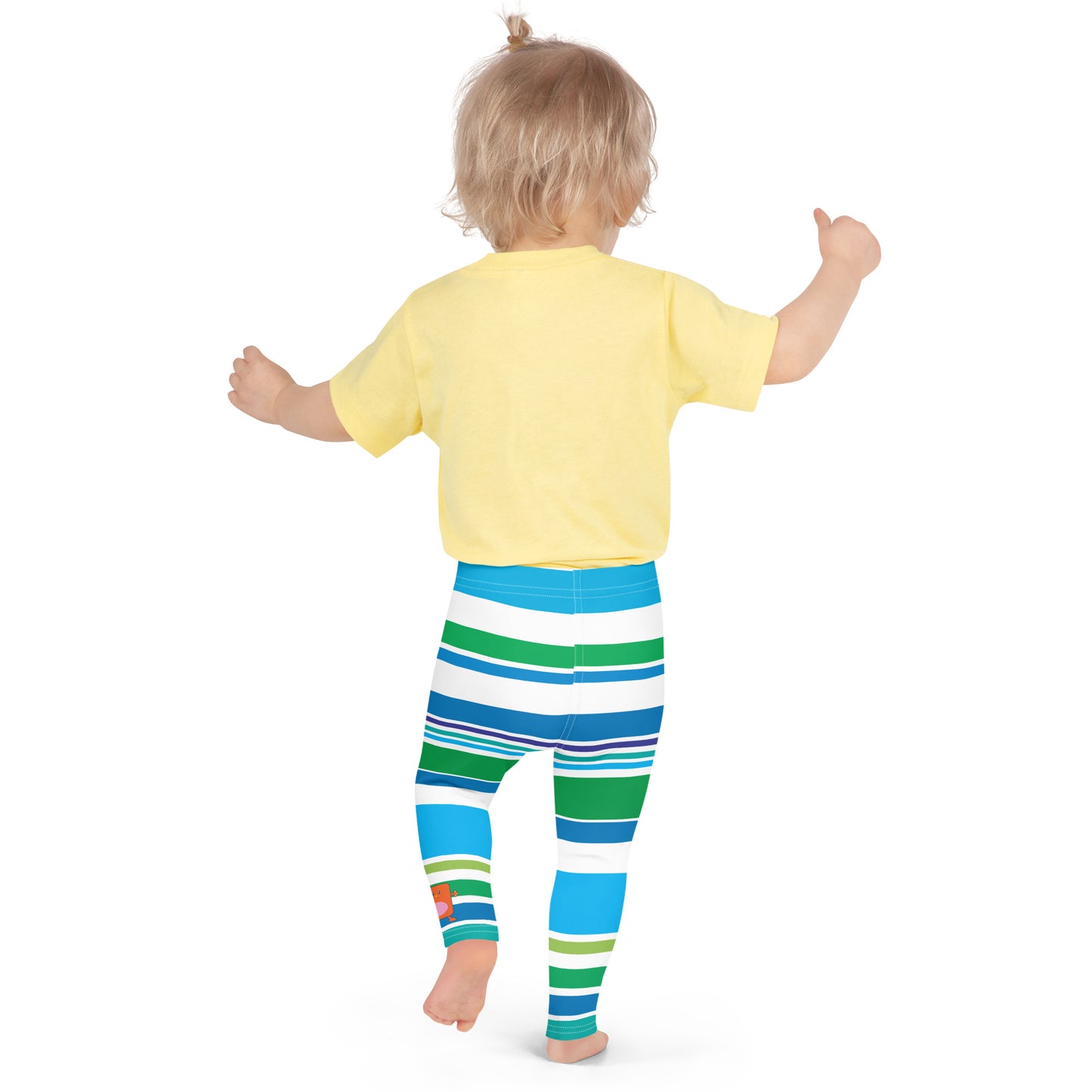 Blue Green White Monster Striped Kid's Leggings toddler rear 