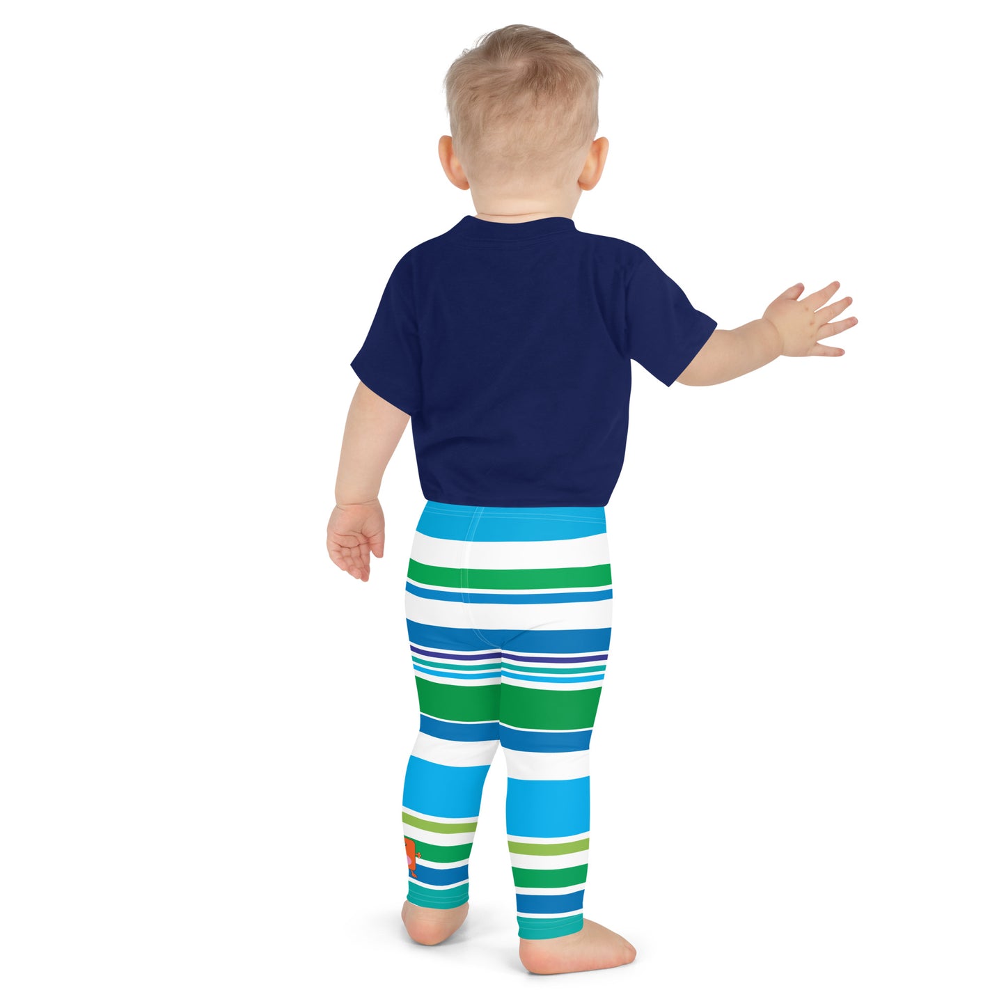 Blue Green White Monster Striped Kid's Leggings toddler rear 