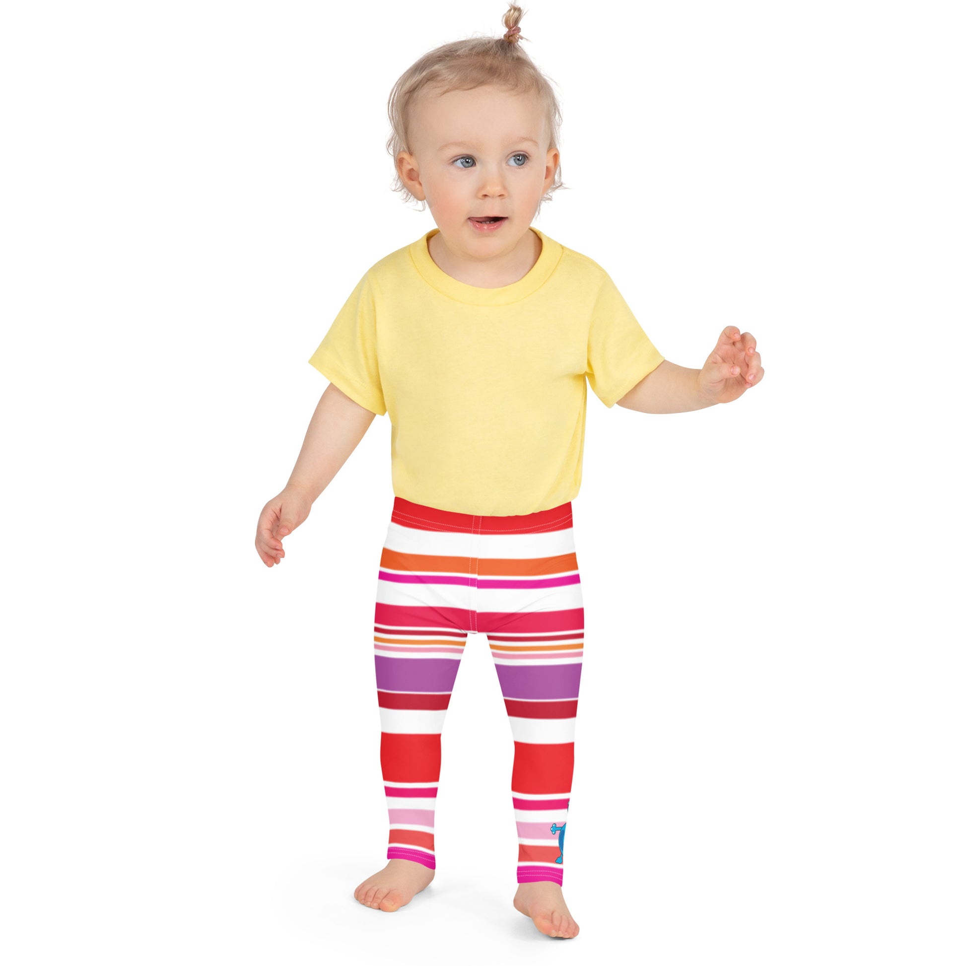 Red Pink White Monster Striped Kid's Leggings toddler front
