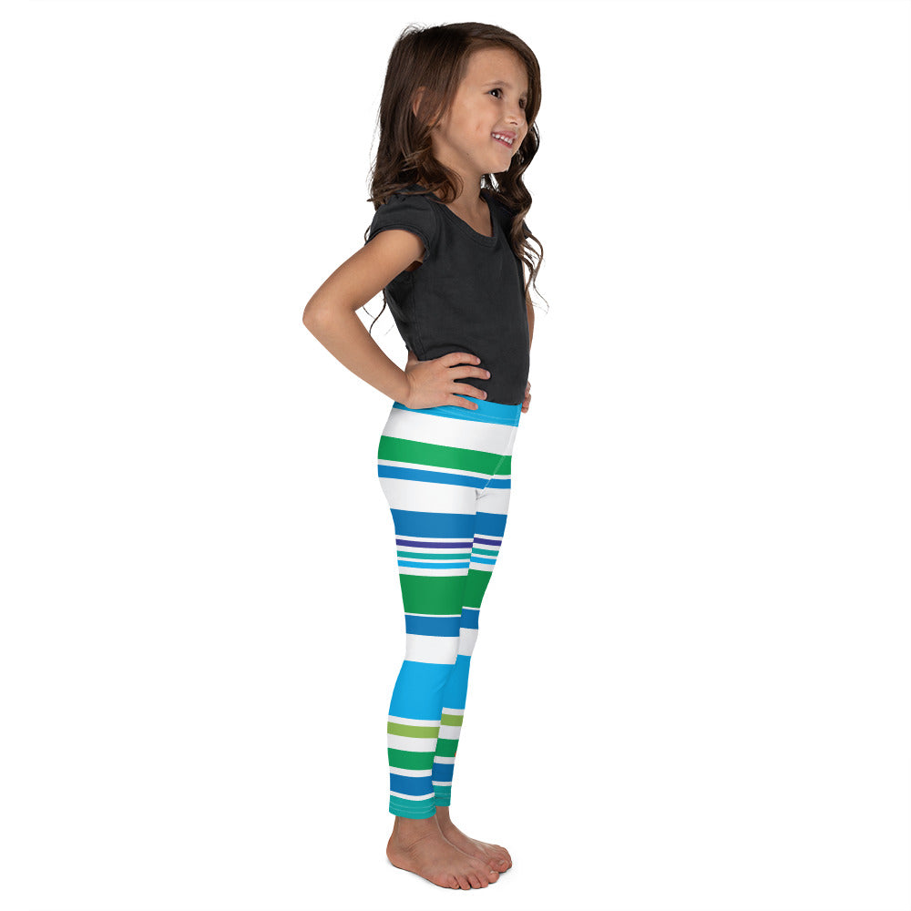 Blue Green White Monster Striped Kid's Leggings kid side