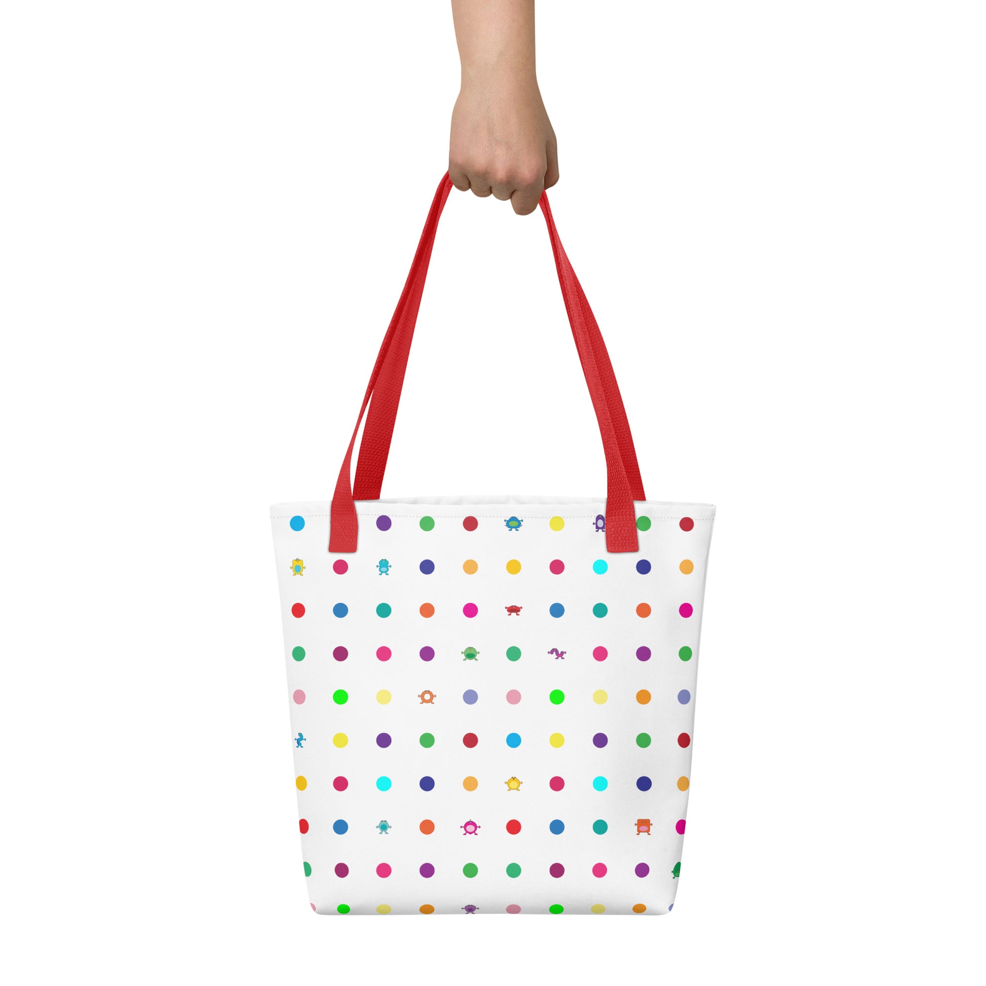 Medium dot and monster white Tote bag red handle