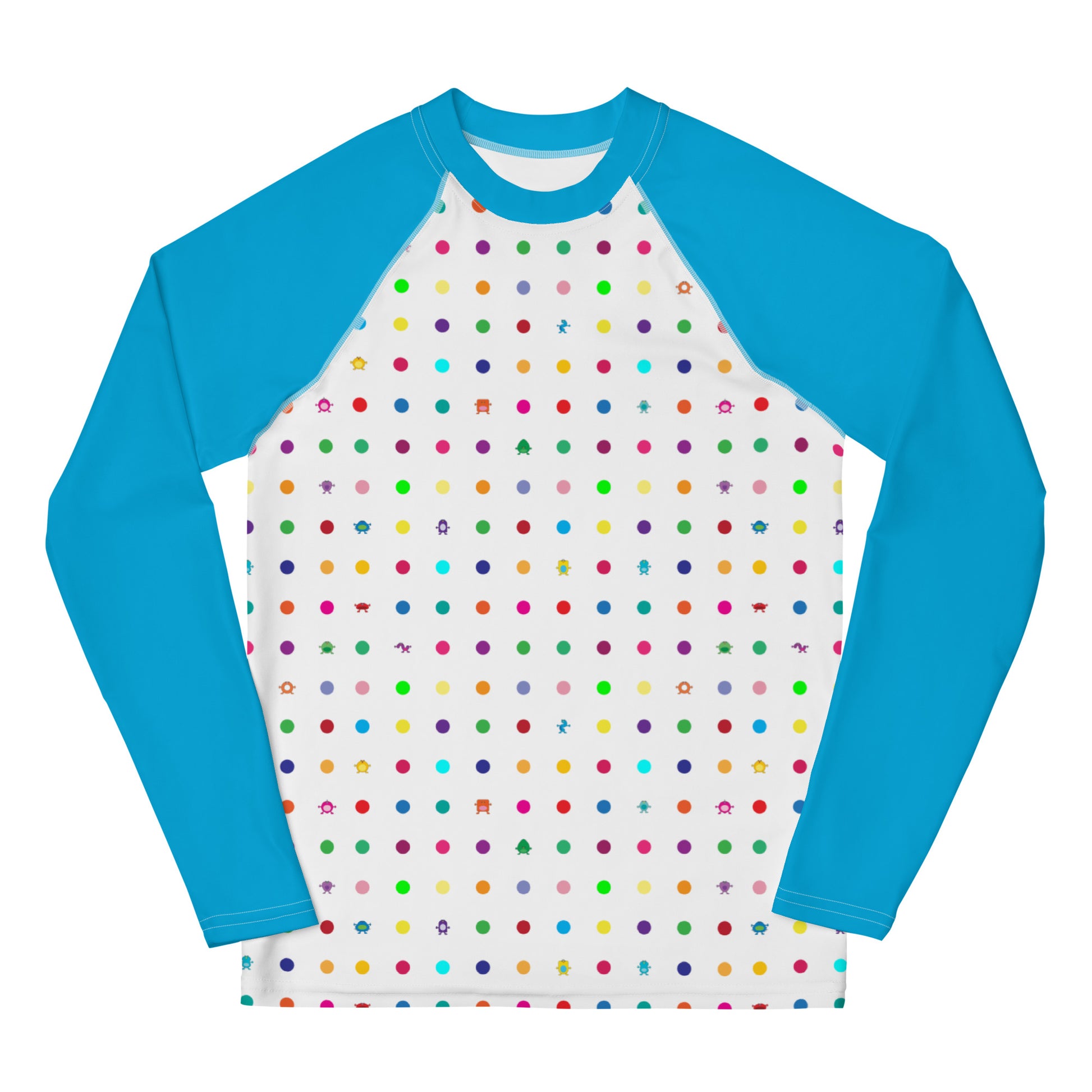 Small Dot Youth Rash Guard white with blue long sleeves