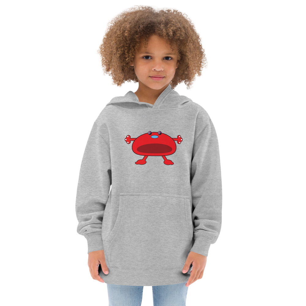 Grey Kids fleece hoodie with Red Monster girl front